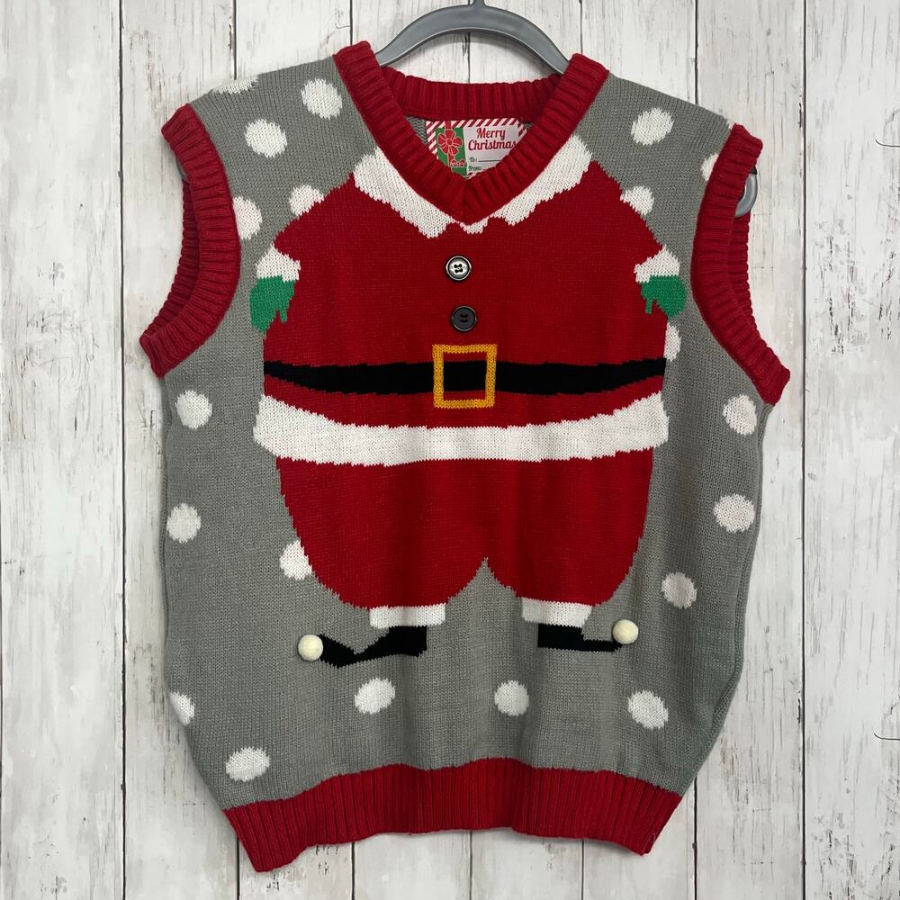 Merry Christmas Santa Elf Sleeveless Knit Holiday Vest Unisex Ugly Sweater Large